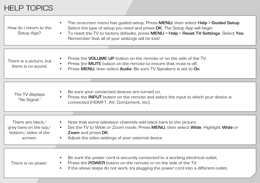 Vizio M470VSE quick start Help Topics 