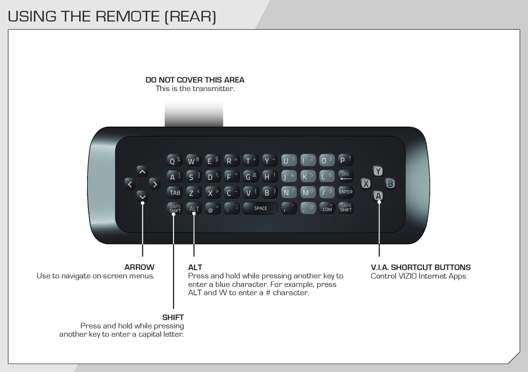 Vizio M470VSE quick start Using the Remote Rear, Alt 