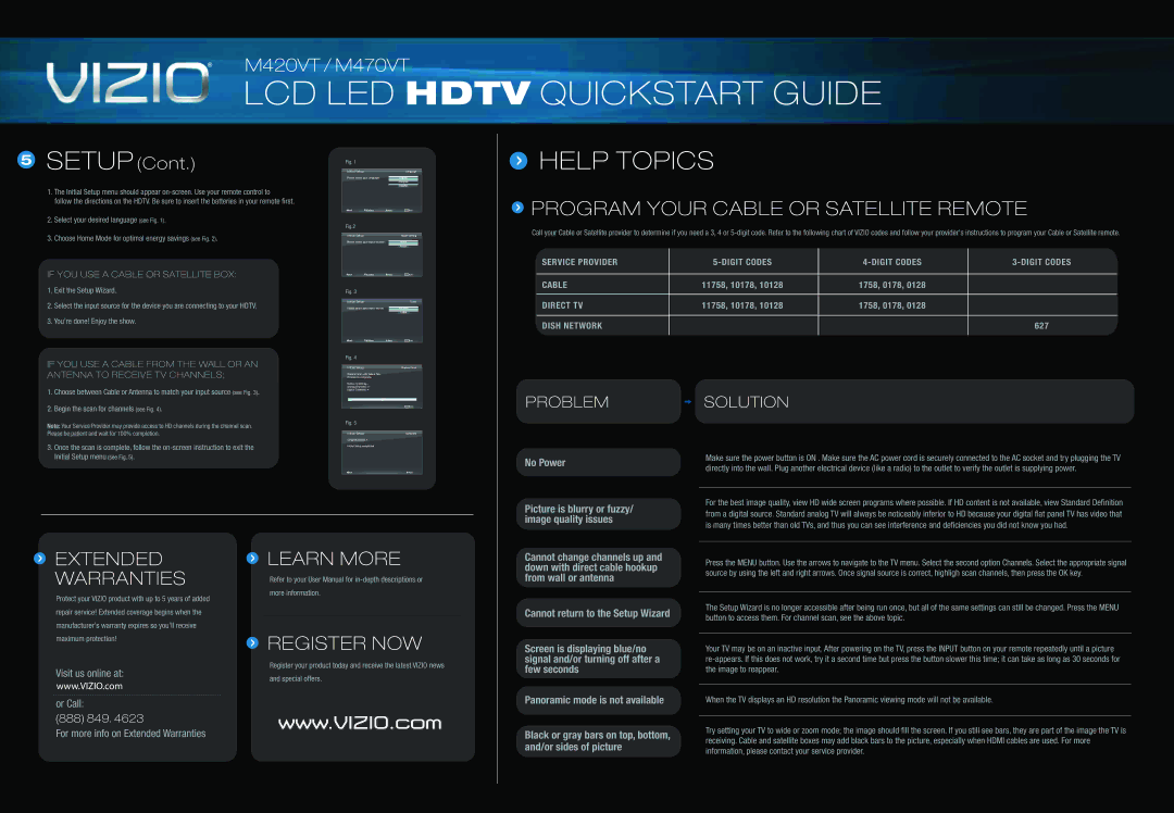 Vizio M470VT user manual Visit us online at Or Call, For more info on Extended Warranties 