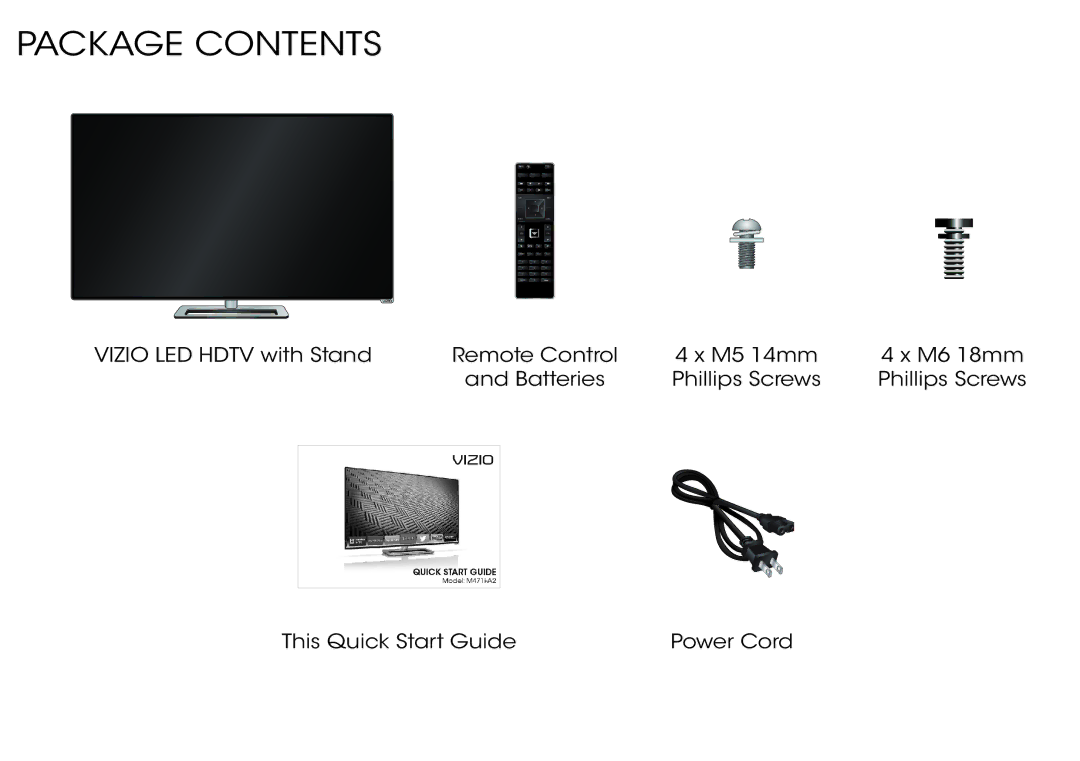 Vizio M471I-A2 quick start Package Contents 