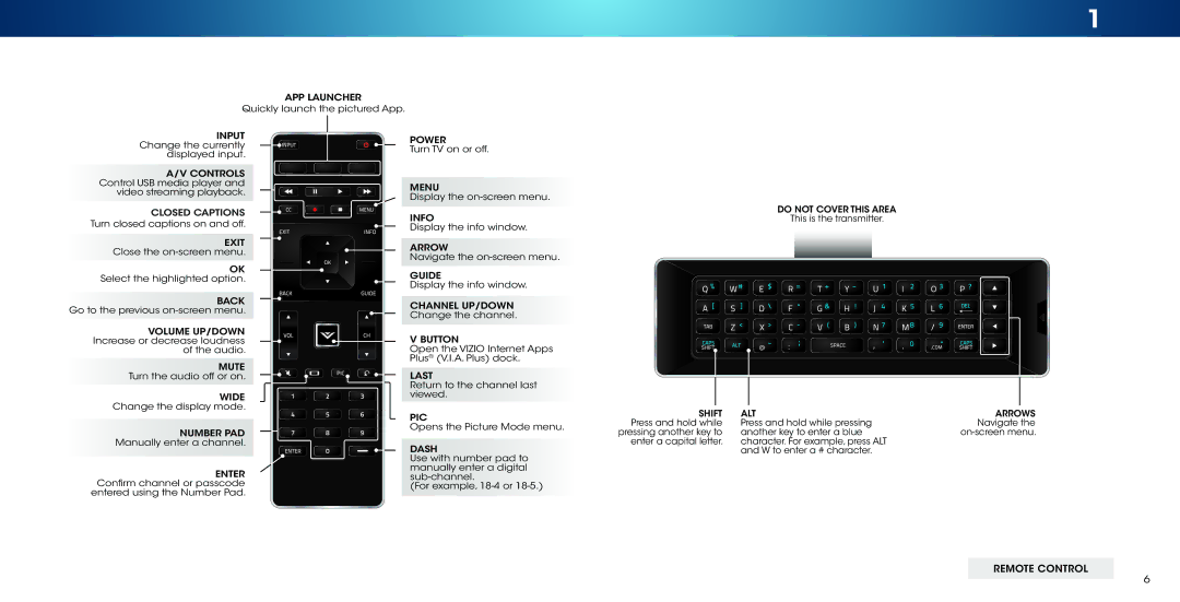 Vizio M502i-B1 user manual Remote Control 