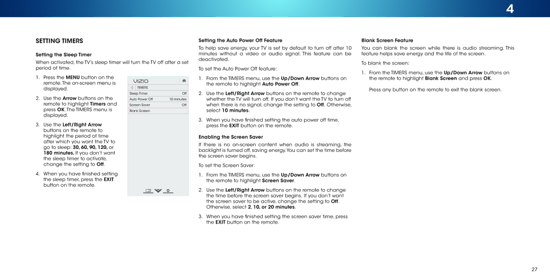 Vizio M502i-B1 user manual Setting Timers 