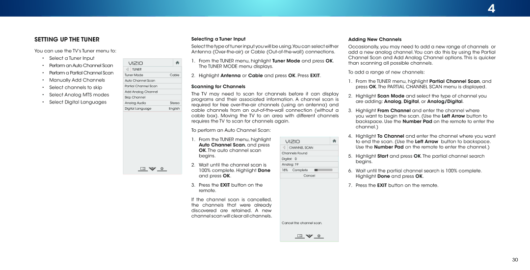 Vizio M502i-B1 user manual Setting UP the Tuner 