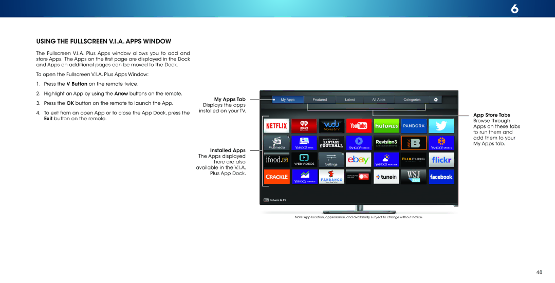 Vizio M502i-B1 user manual Using the Fullscreen V.I.A. Apps Window 