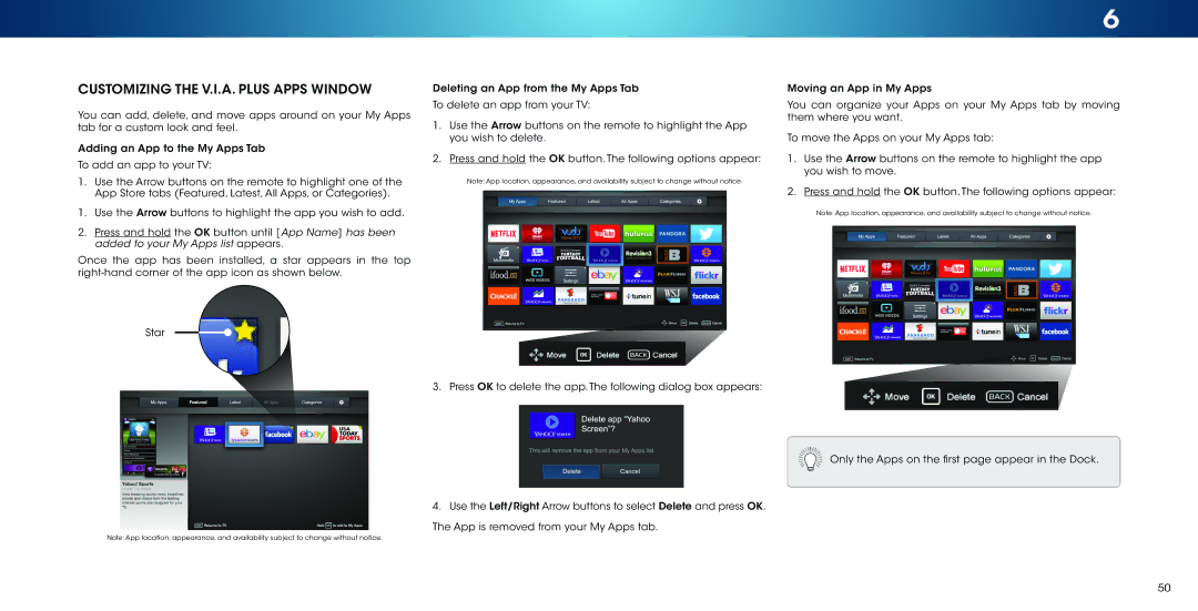 Vizio M502i-B1 user manual Customizing the V.I.A. Plus Apps Window 