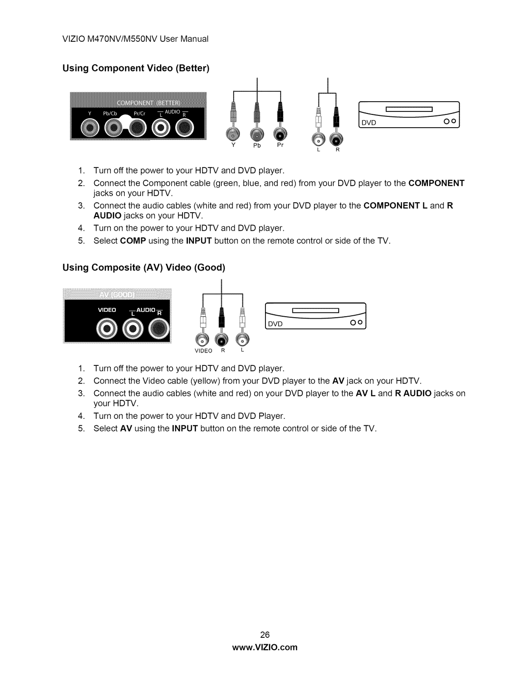 Vizio M550NV user manual Using Composite AV Video Good 