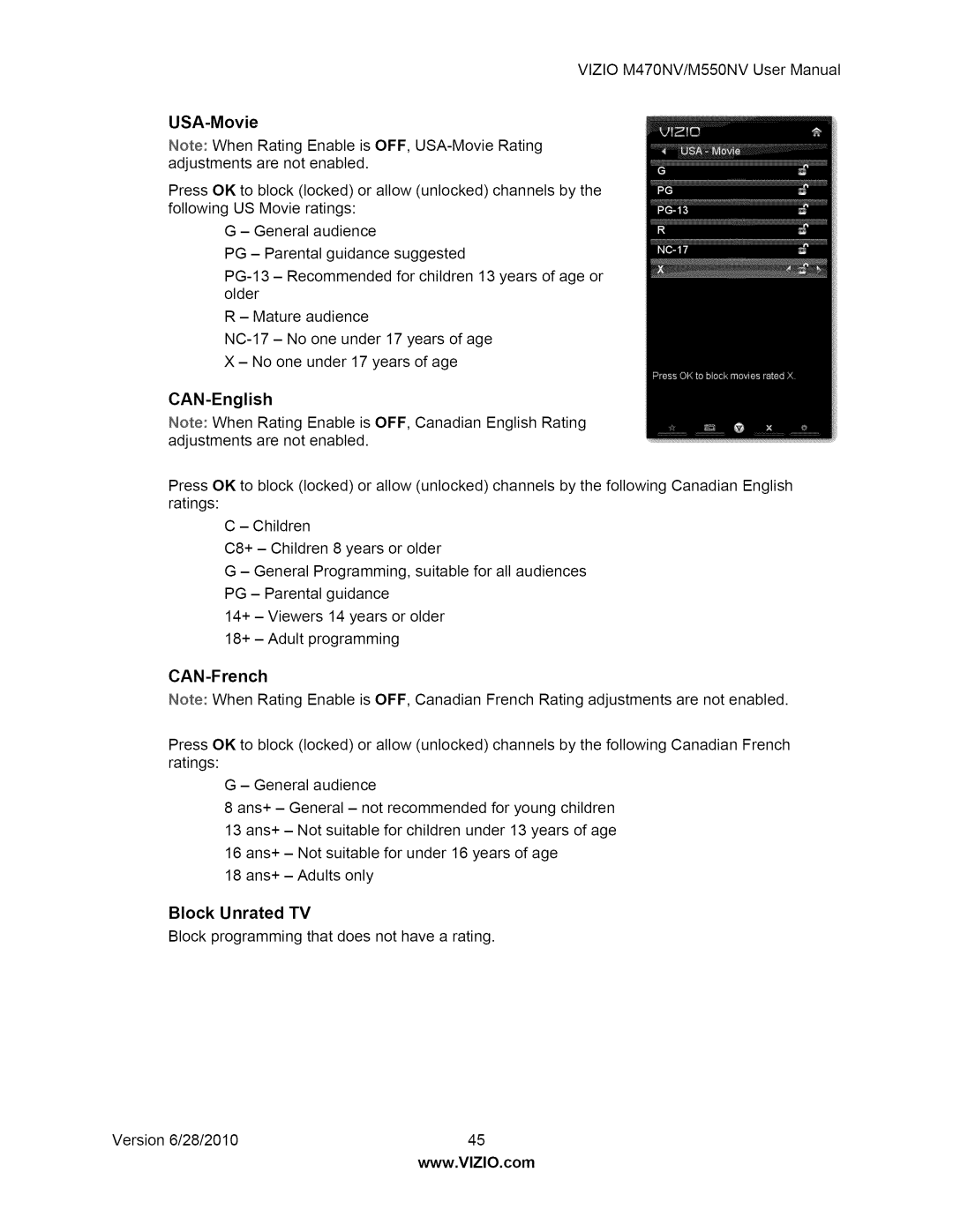 Vizio M550NV user manual USA-Movie 