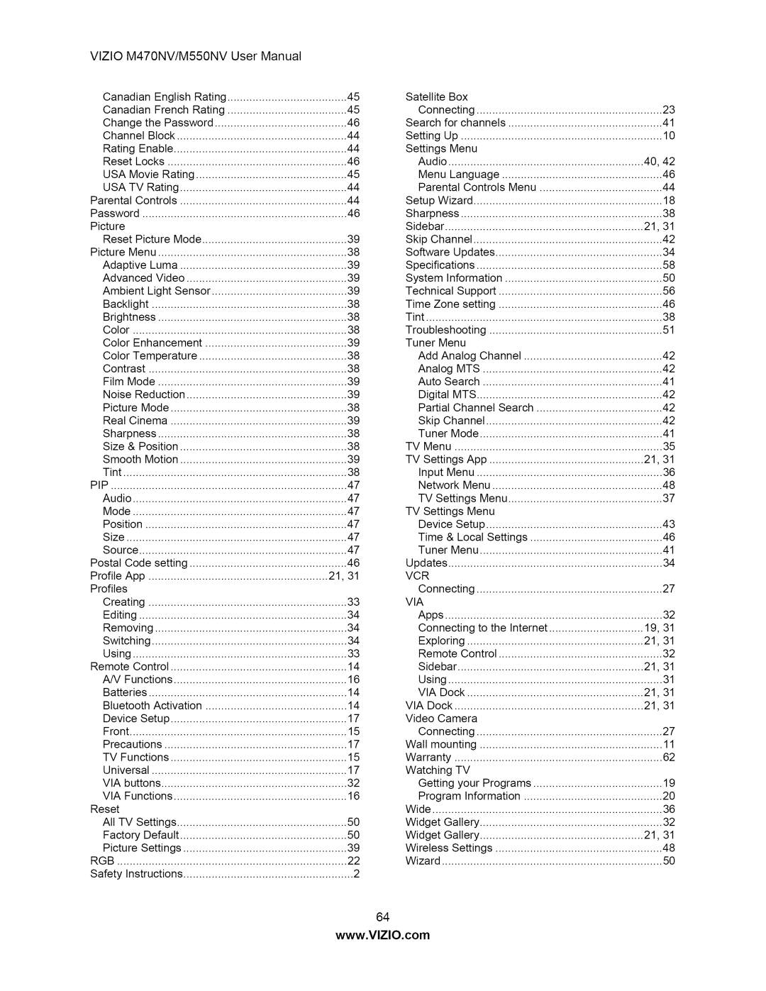 Vizio M550NV user manual Mts 