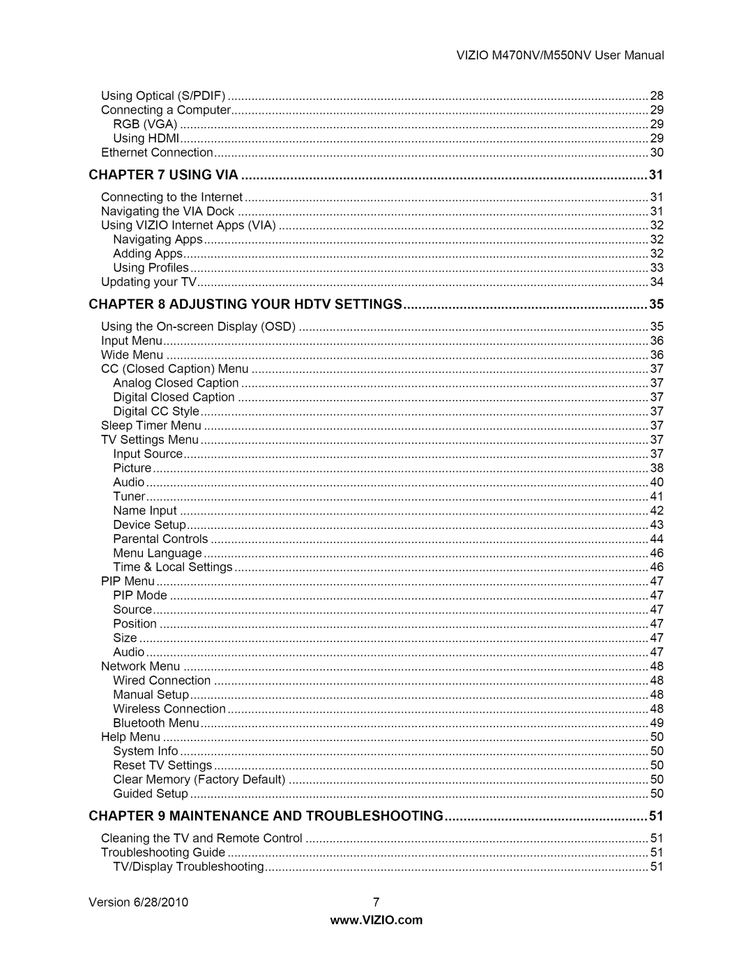 Vizio user manual VlZIOM470NV/M550NVUserManual 