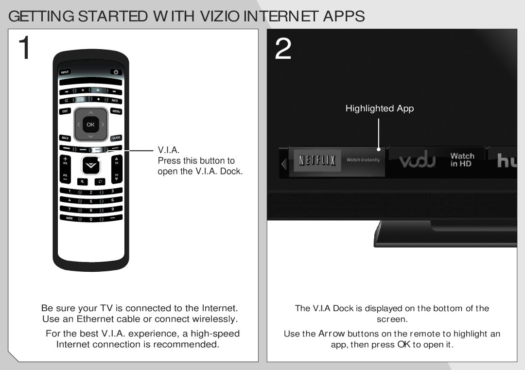 Vizio M550VSE quick start Getting Started with Vizio Internet Apps 