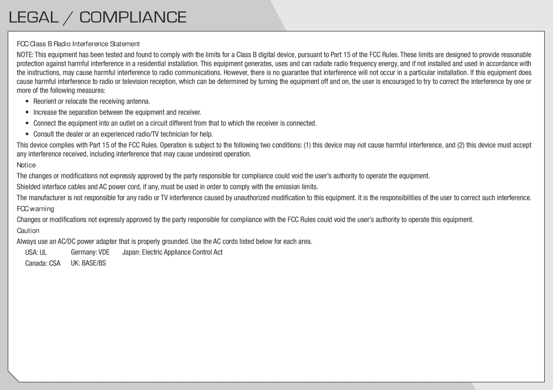 Vizio M550VSE quick start Legal / Compliance, FCC warning 