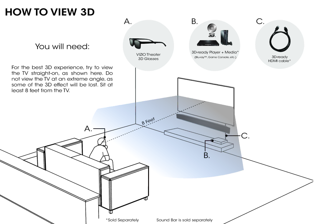 Vizio & M651d-A2, M551d-A2, M501d-A2 manual HOW to View 3D, You will need 