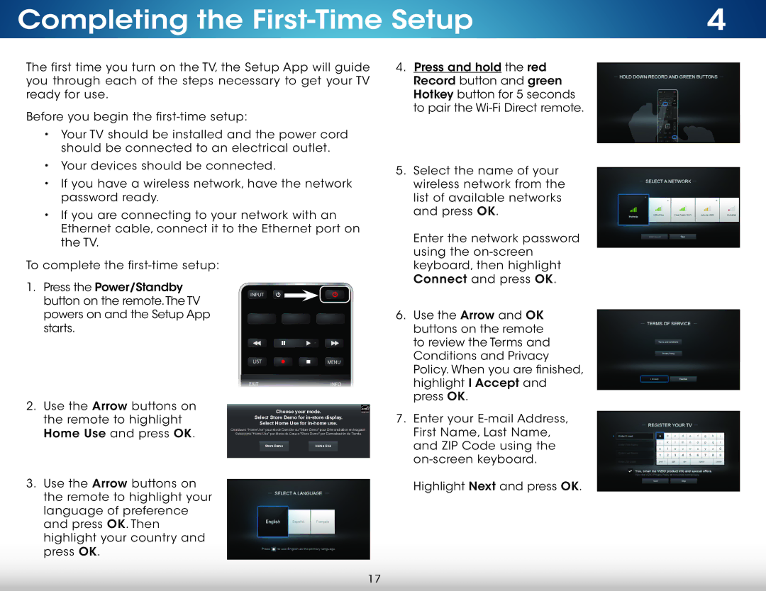 Vizio M551d-A2, M501d-A2, M651d-A2 user manual Completing the First-Time Setup, Powers on and the Setup App Starts 