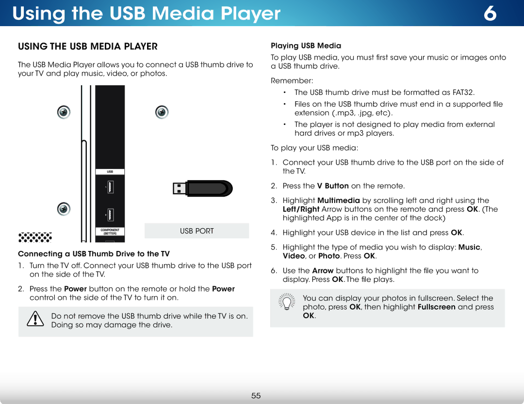 Vizio M651d-A2, M551d-A2, M501d-A2 user manual Using the USB Media Player 