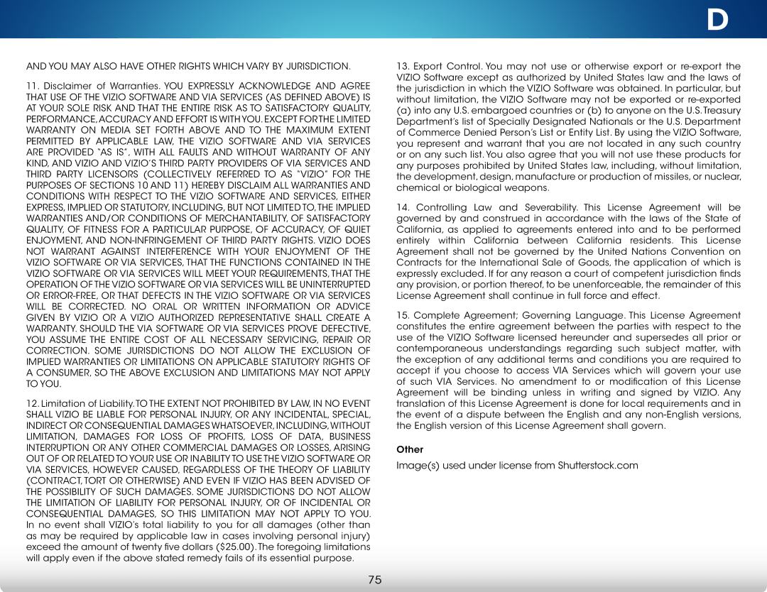 Vizio M501d-A2, M551d-A2, M651d-A2 user manual YOU MAY Also have Other Rights Which Vary by Jurisdiction 