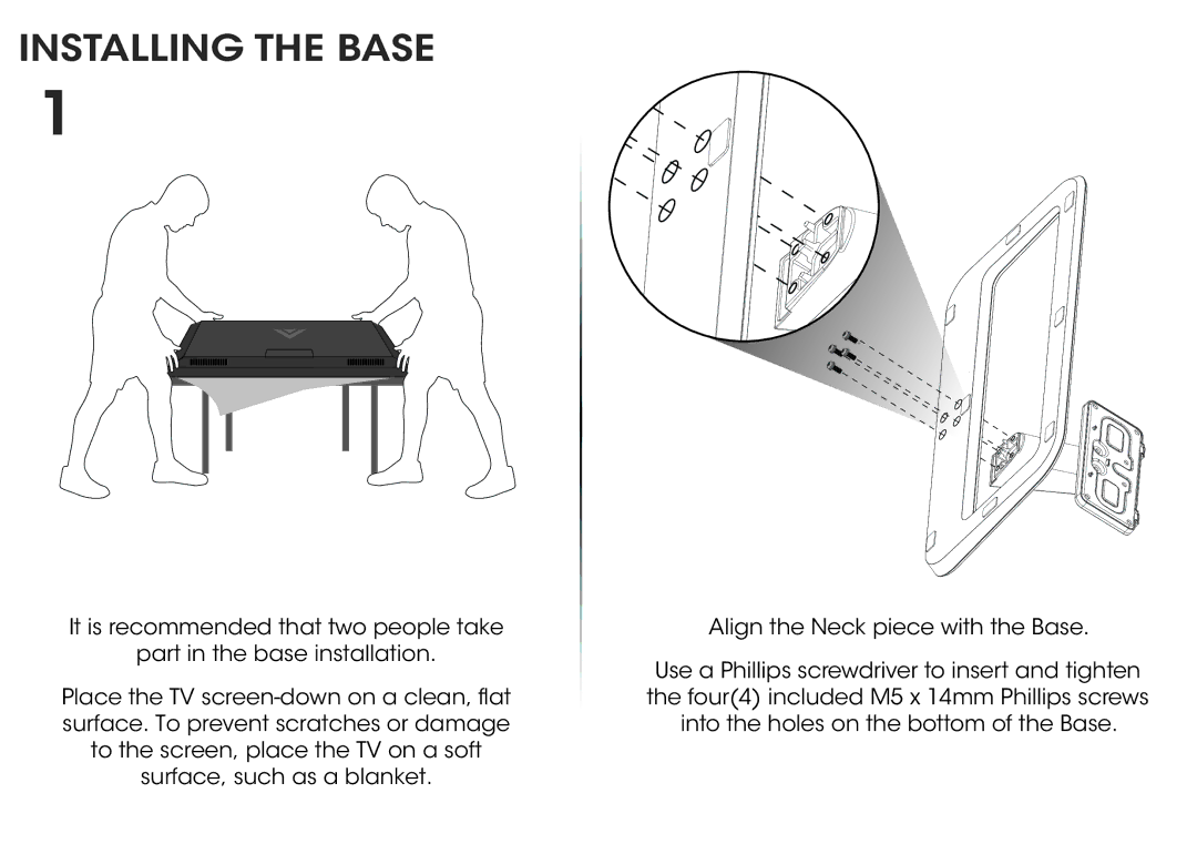 Vizio M551d-A2, M501d-A2, M651d-A2 quick start Installing the Base 