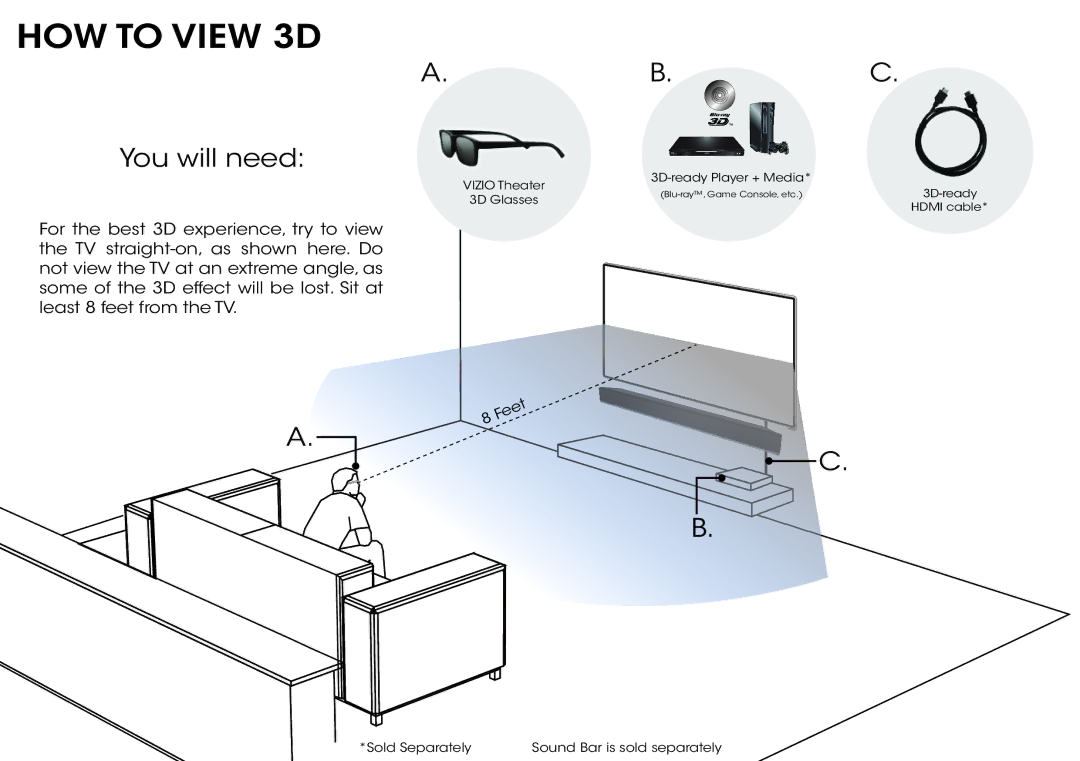 Vizio M601D-A3, M701d-A3 manual HOW to View 3D, You will need 