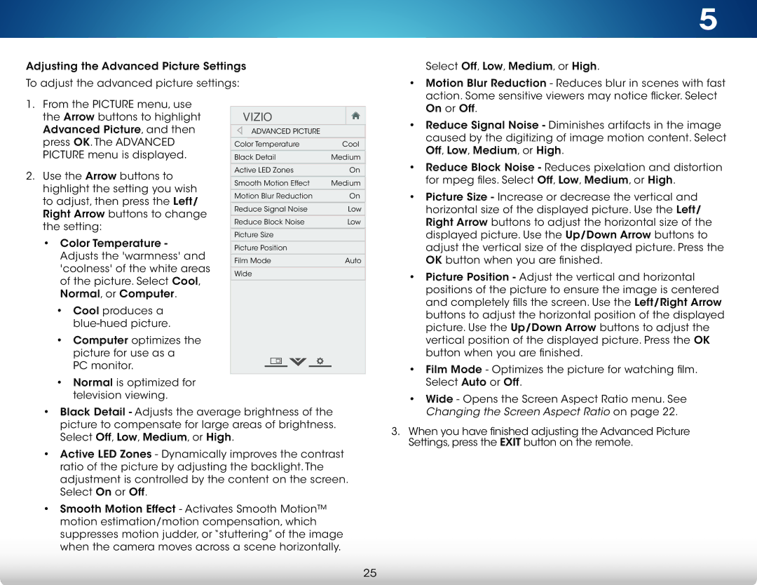 Vizio M702i-B3, M602i-B3 user manual Advanced Picture, and then 