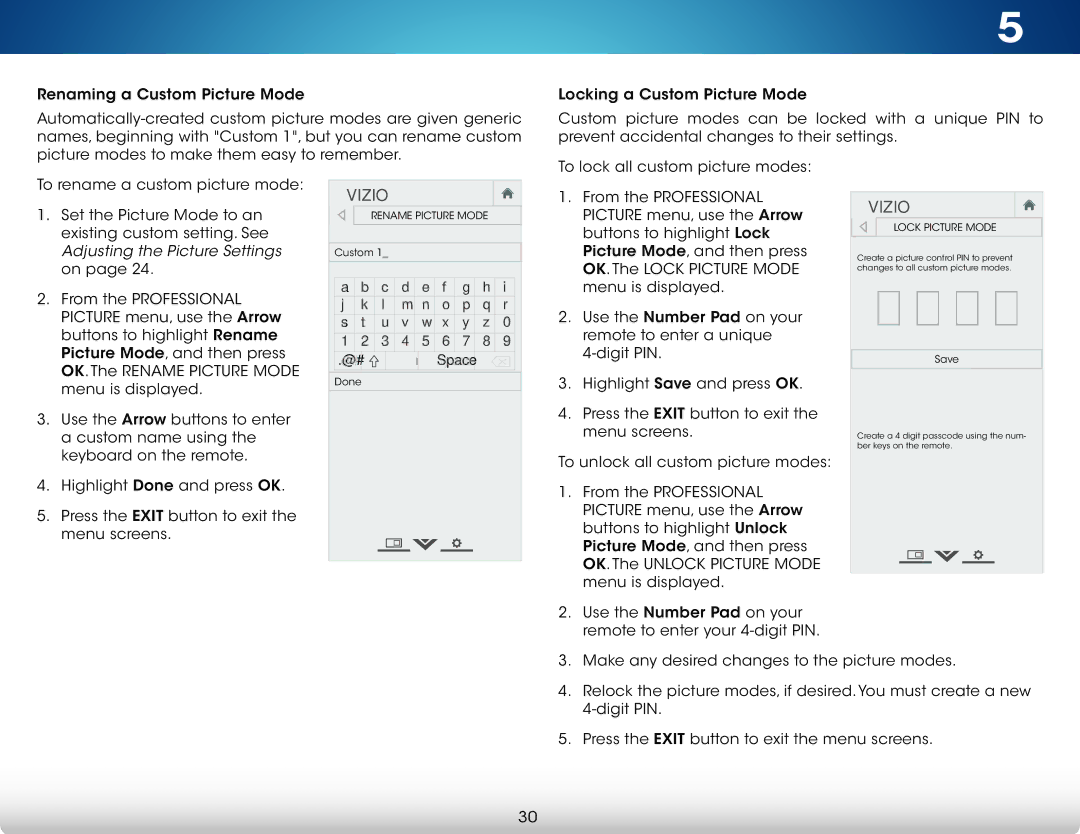 Vizio M602i-B3, M702i-B3 user manual Lock Picture Mode 