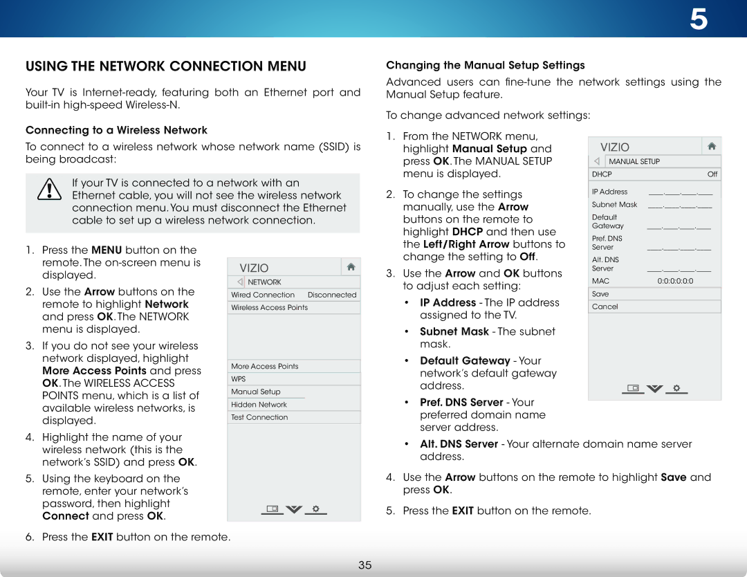 Vizio M702i-B3, M602i-B3 user manual Using the Network Connection Menu 