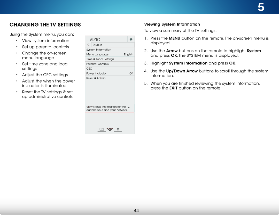 Vizio M602i-B3, M702i-B3 user manual Changing the TV Settings, Cec 