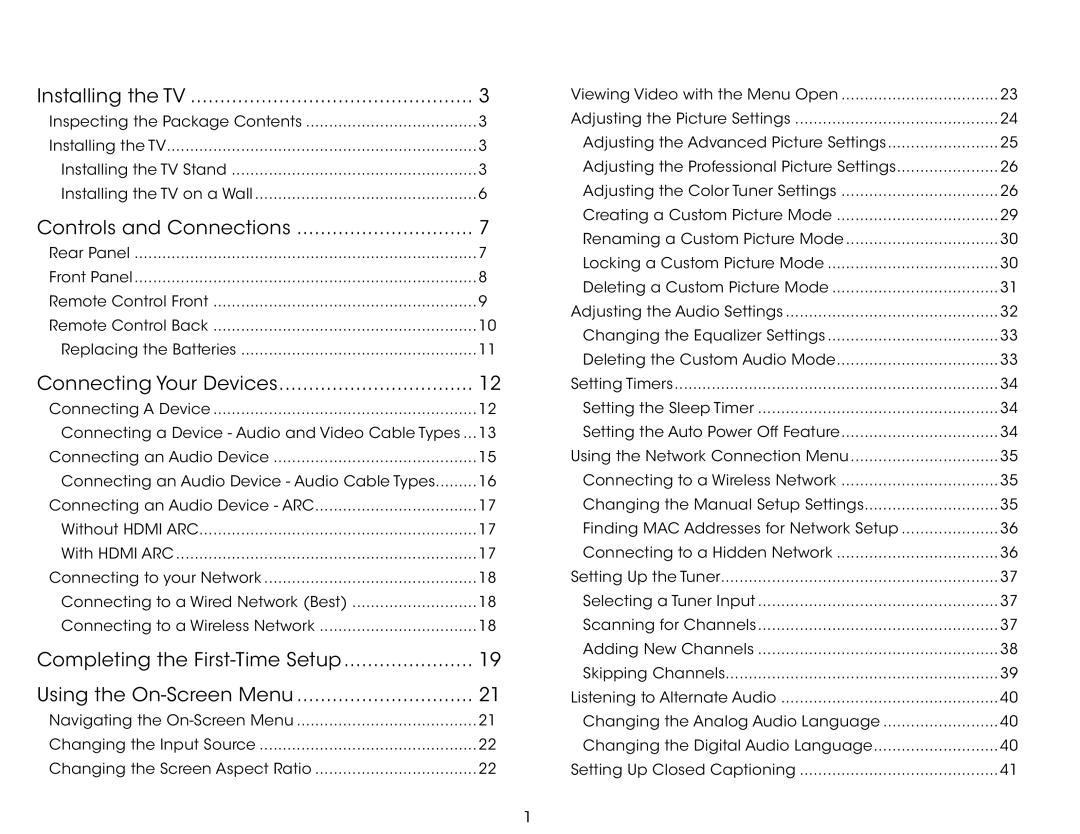 Vizio M702i-B3, M602i-B3 user manual Table of Contents 