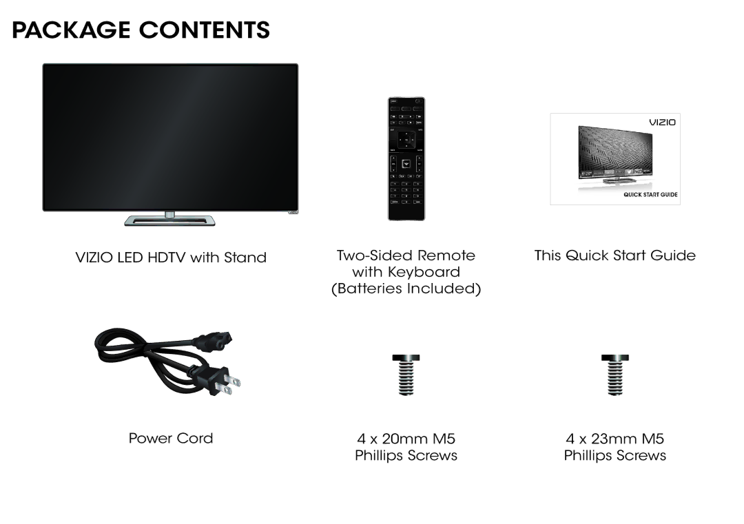 Vizio M602i-B3 quick start Package Contents 