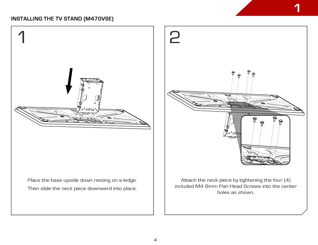 Vizio M650VSE warranty Installing the TV Stand M470VSE 