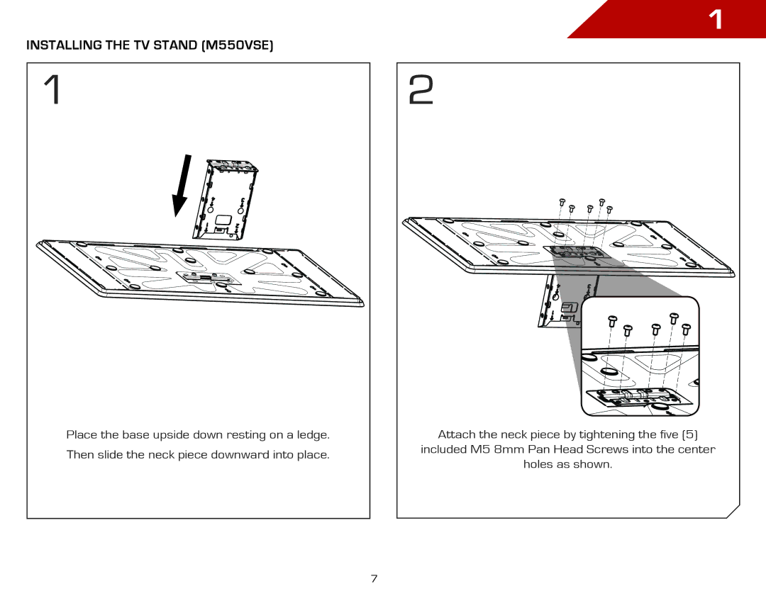 Vizio M470VSE, M650VSE warranty Installing the TV Stand M550VSE 