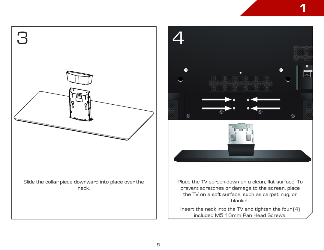 Vizio M650VSE, M470VSE warranty Slide the collar piece downward into place over 