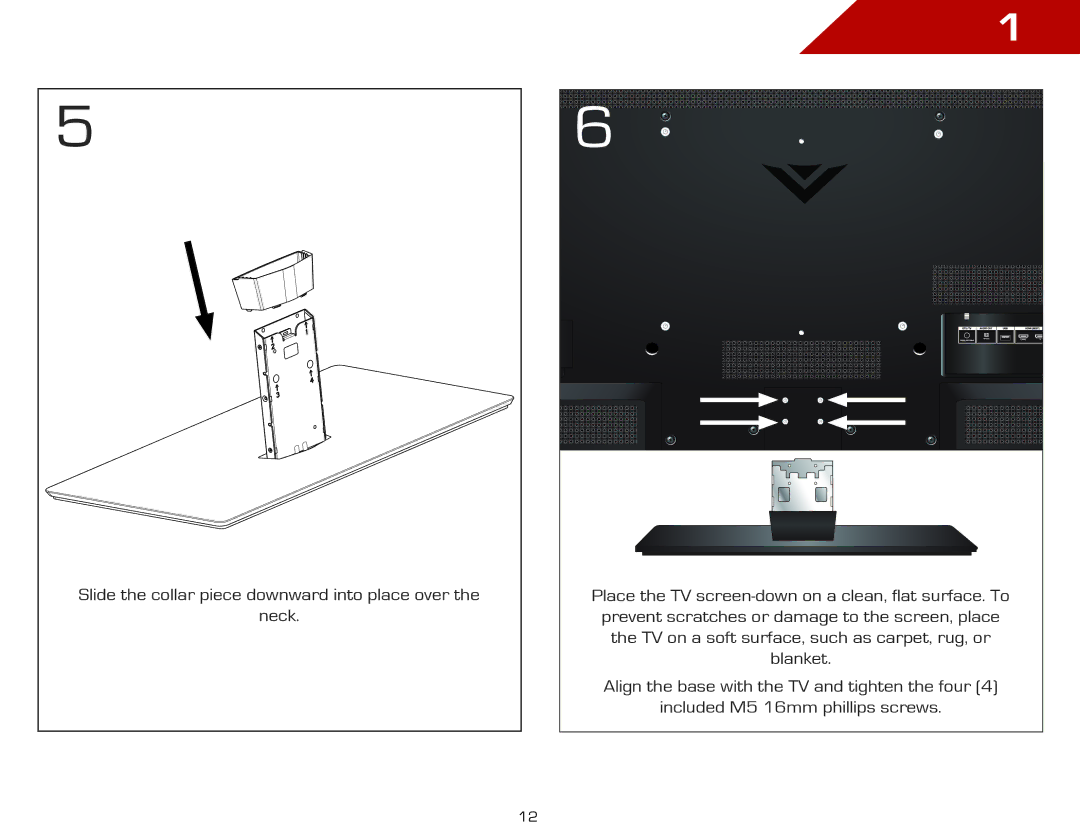 Vizio M650VSE, M470VSE warranty Slide the collar piece downward into place over 