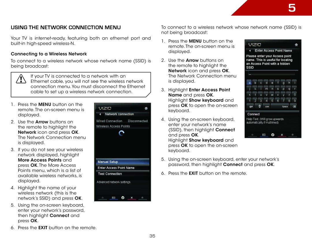 Vizio M470VSE, M650VSE warranty Using the Network Connection Menu 