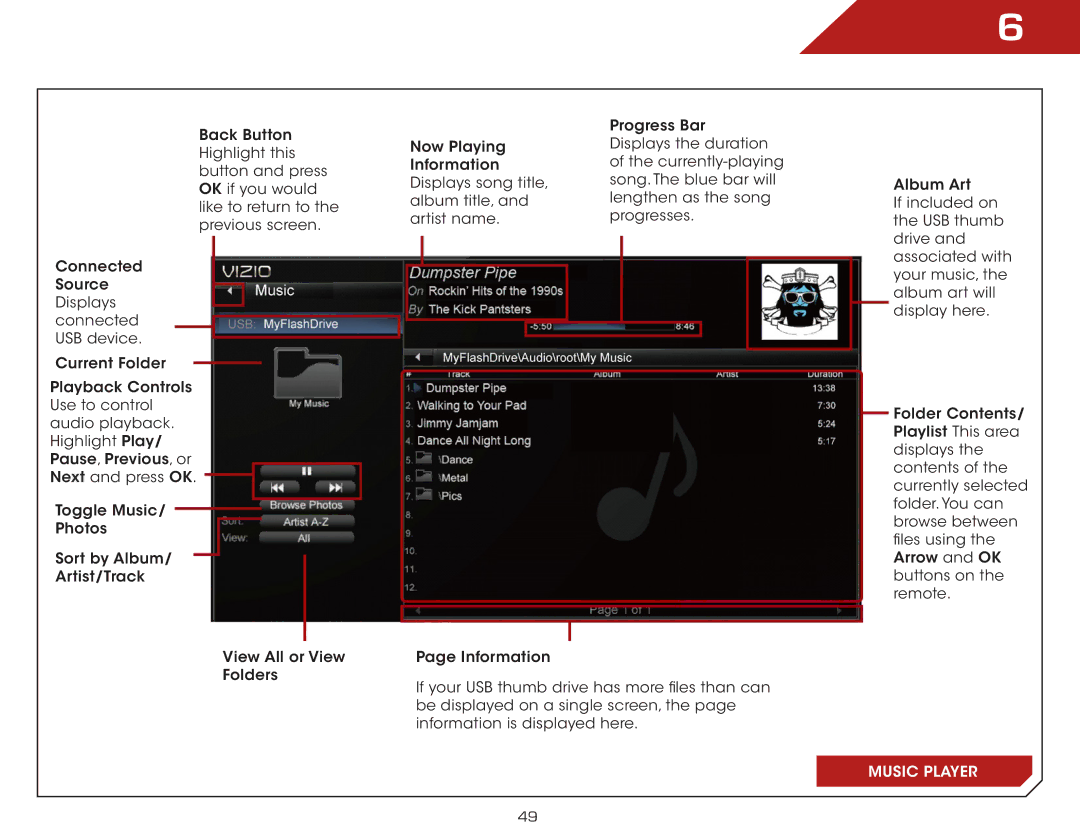 Vizio M470VSE, M650VSE warranty Music Player 