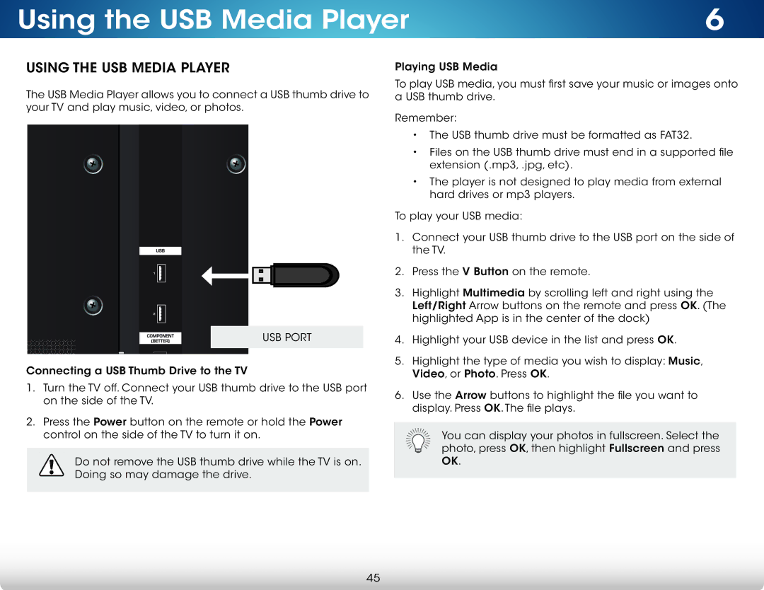 Vizio M651D-A2R, M501DA2R, M551D-A2R, M551DA2R user manual Using the USB Media Player 