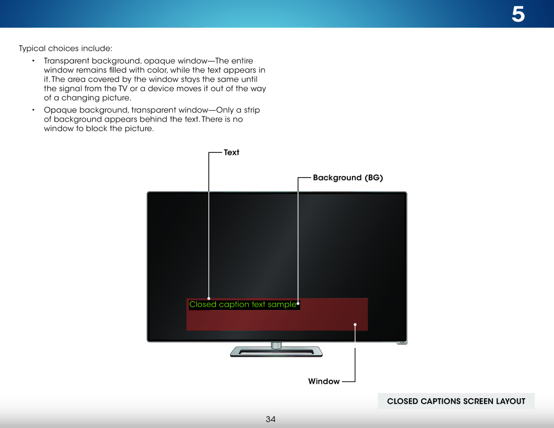 Vizio M801D-A3, M801DA3, M701D-A3R, M601D-A3R, M701DA3R, M601DA3R user manual Closed Captions Screen Layout 