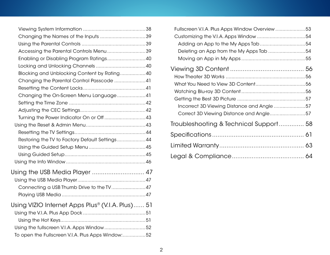 Vizio M701DA3R, M801DA3, M701D-A3R, M601D-A3R, M601DA3R, M801D-A3 user manual Using the USB Media Player 