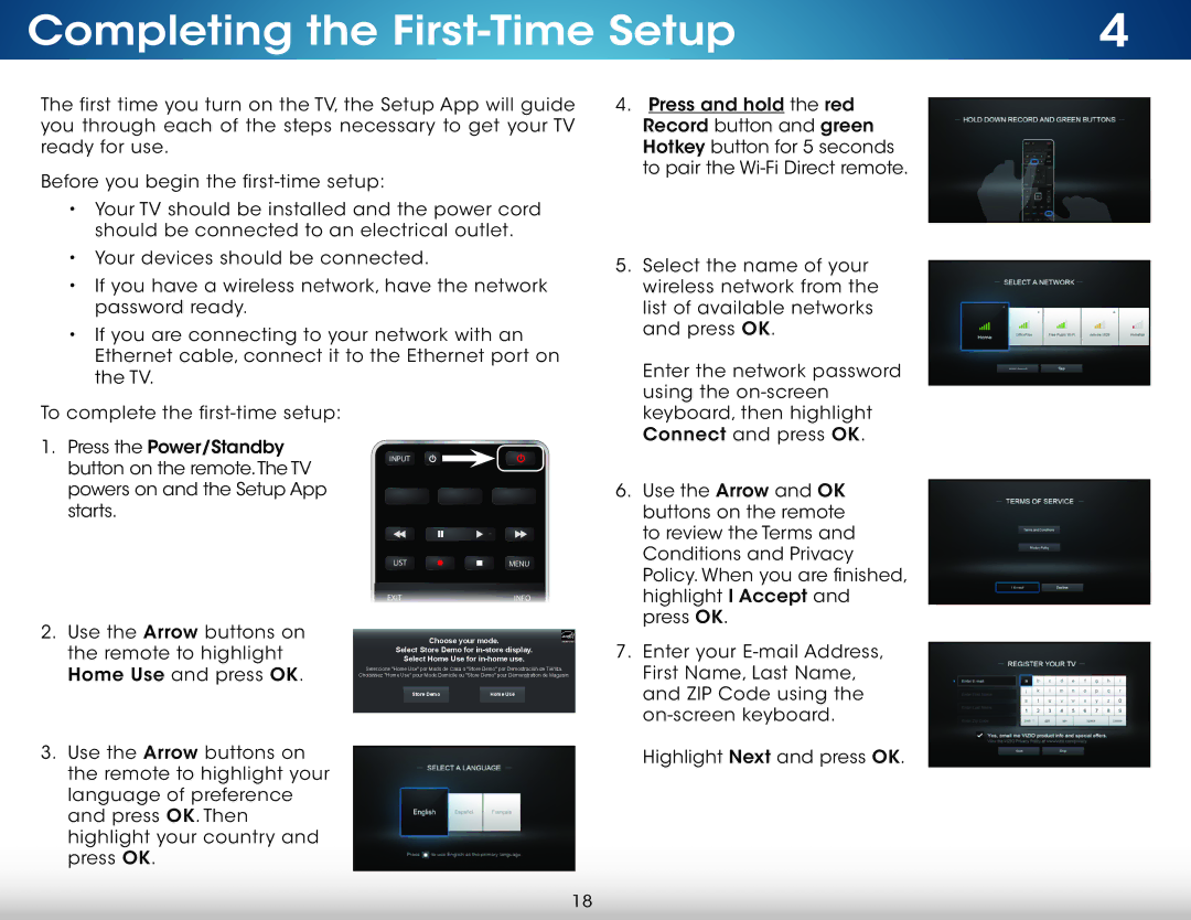 Vizio M801i-A3 user manual Completing the First-Time Setup, Powers on and the Setup App Starts 