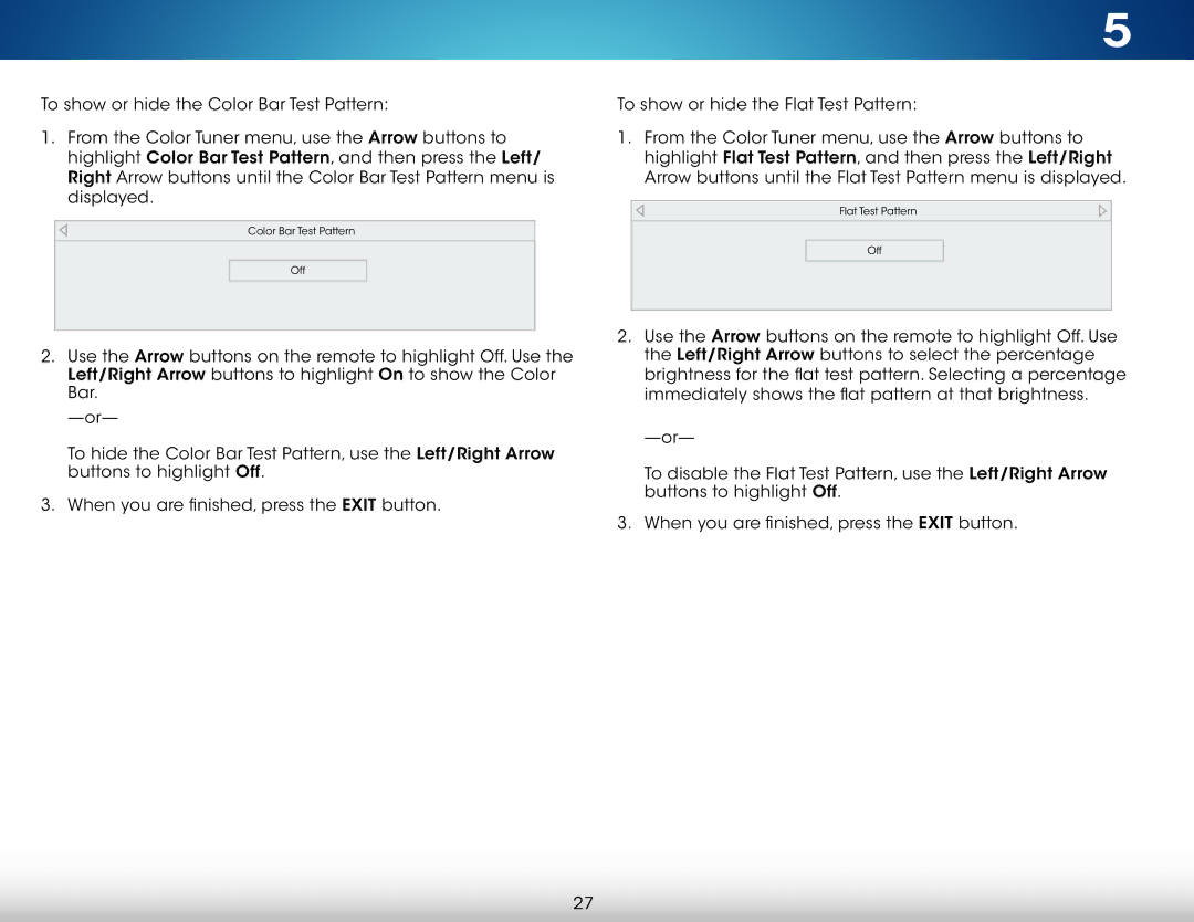 Vizio M801i-A3 user manual Color Bar Test Pattern Off 