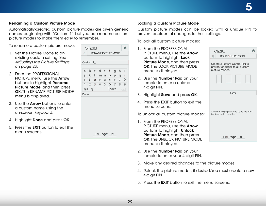 Vizio M801i-A3 user manual Lock Picture Mode 