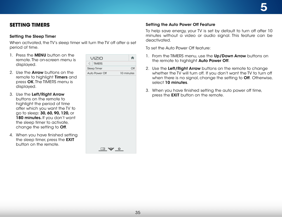 Vizio M801i-A3 user manual Setting Timers 