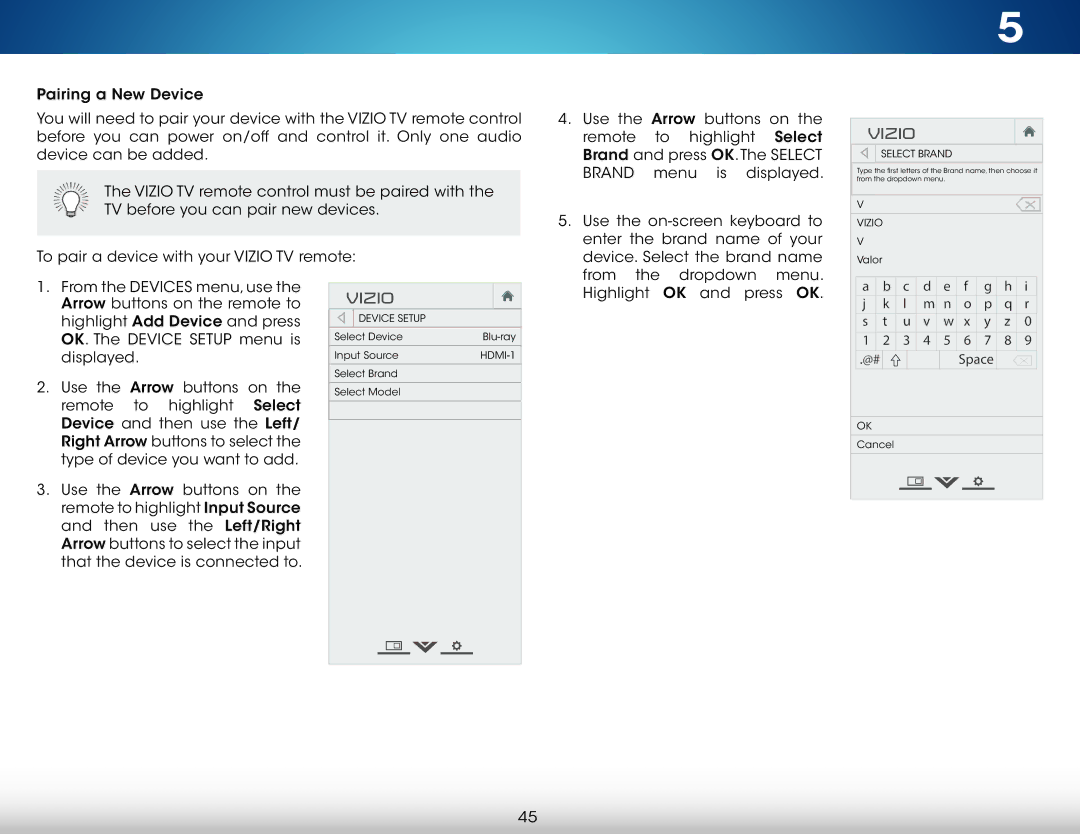 Vizio M801i-A3 user manual Device Setup 