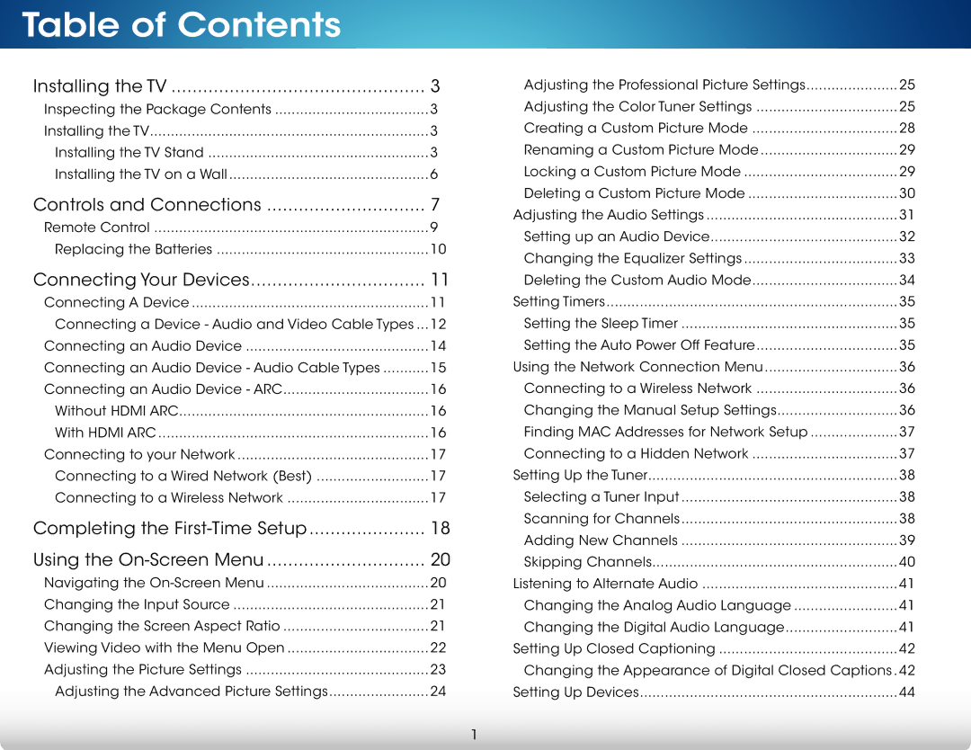 Vizio M801i-A3 user manual Table of Contents 