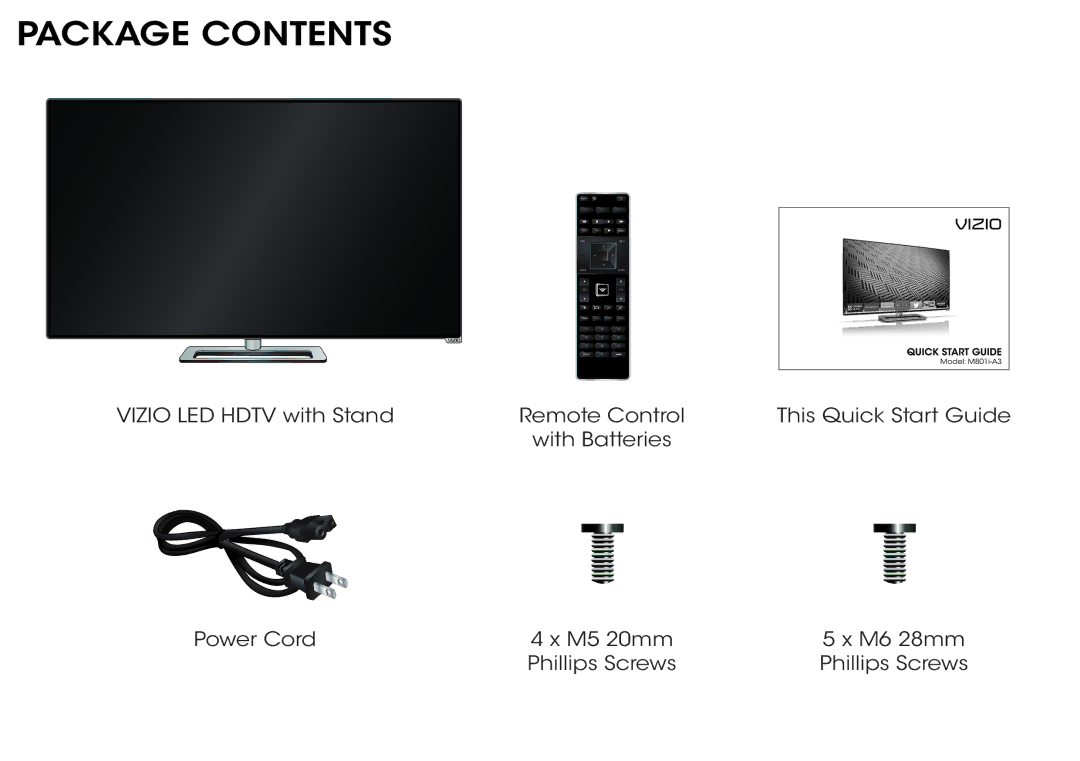 Vizio M801i-A3 quick start Package Contents 