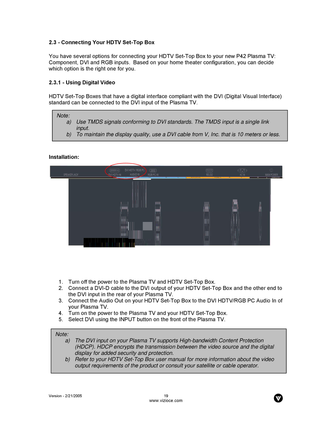 Vizio P42 manual Connecting Your Hdtv Set-Top Box, Using Digital Video 