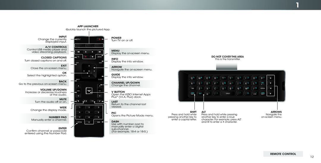 Vizio P502ui-B1E user manual Remote Control 