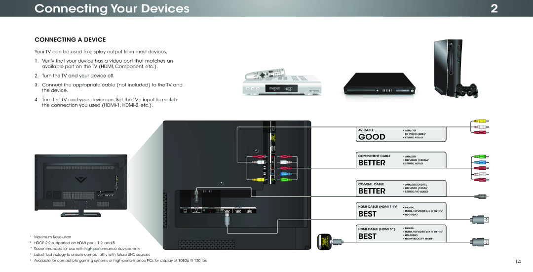 Vizio P502ui-B1E user manual Connecting Your Devices, Connecting a Device 