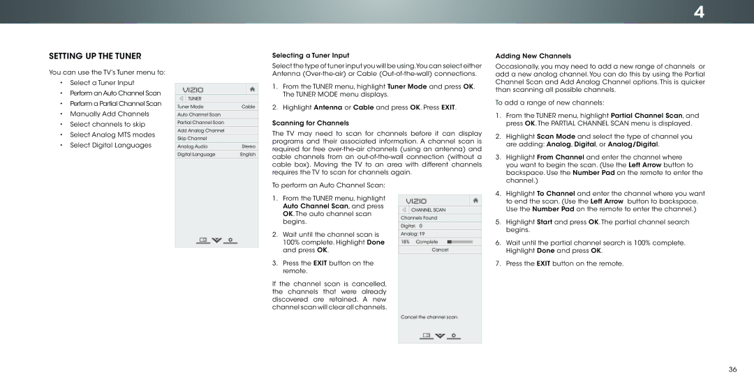 Vizio P502ui-B1E user manual Setting UP the Tuner 