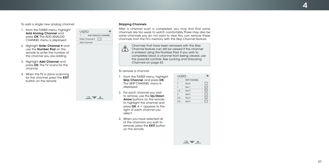 Vizio P502ui-B1E user manual ADD Analog Channel 