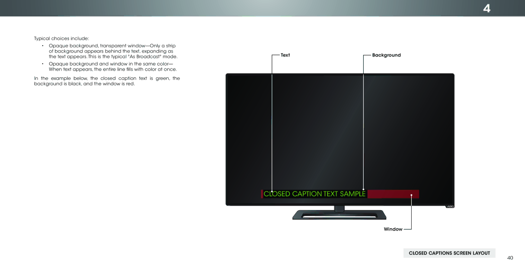 Vizio P502ui-B1E user manual Closed Caption Text Sample 