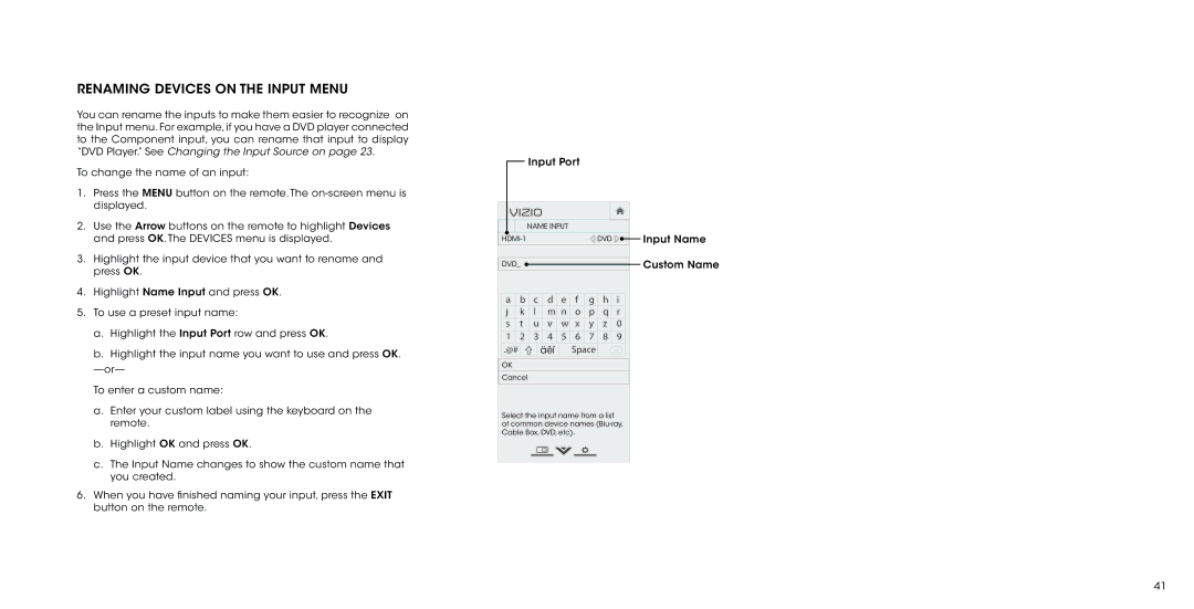 Vizio P502ui-B1E user manual Renaming Devices on the Input Menu 